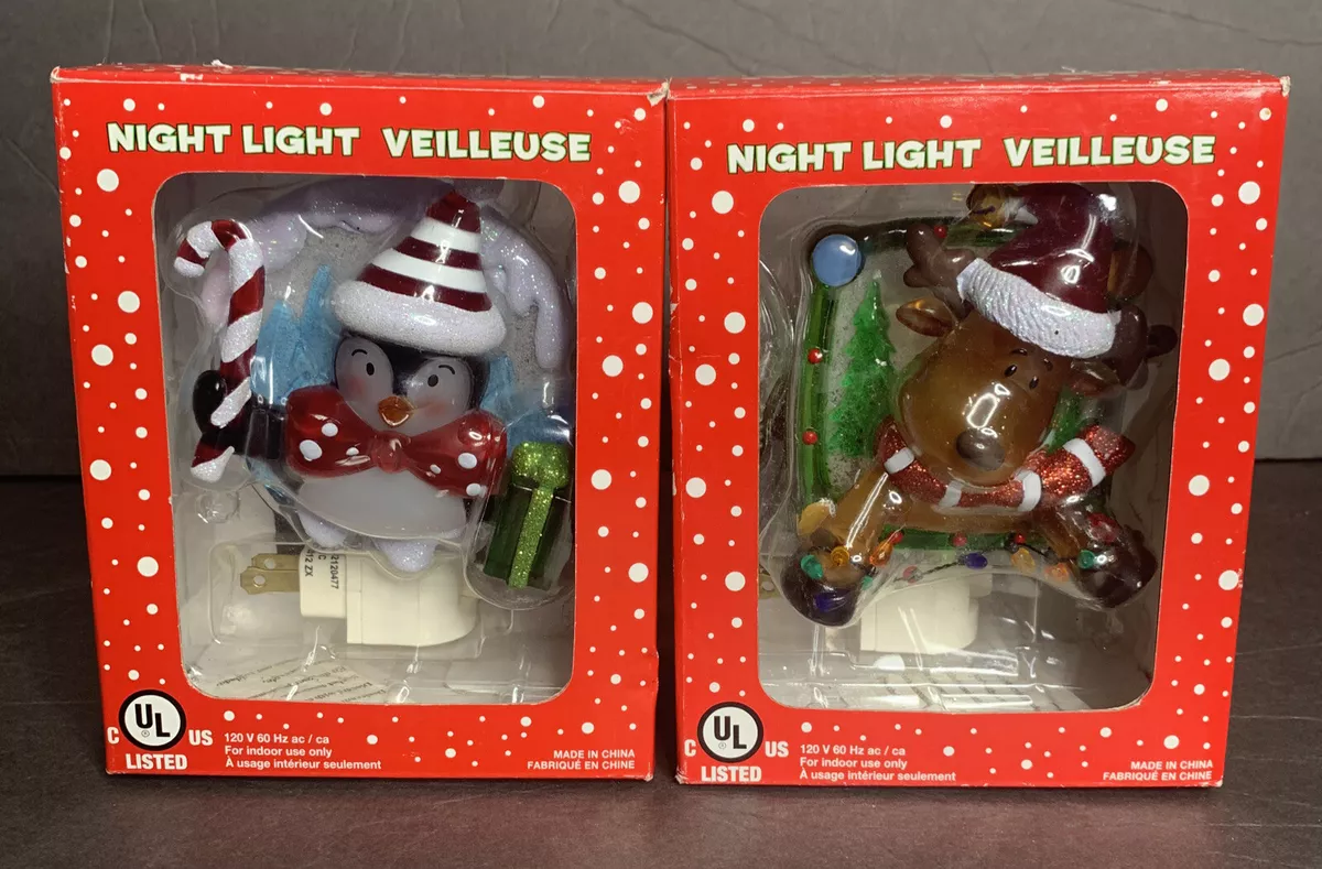 Lot Of 2 Night Light Veilleuse Christmas Penguin Reindeer