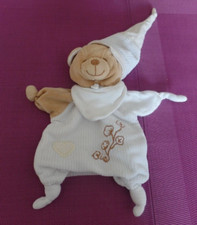 B9G / ours marionnette blanc marron bio coeur fleurs coton DOUDOU ET COMPAGNIE