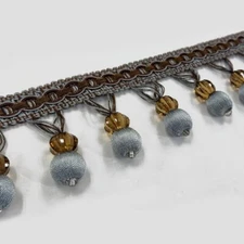 Beaded FRINGE Trim for DRAPERY and UPHOLSTERY in Gray / Brown color- Per yard
