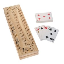 WE Games Continous 3 Track Cabinet Cribbage Set, Solid Wood Board with Storage