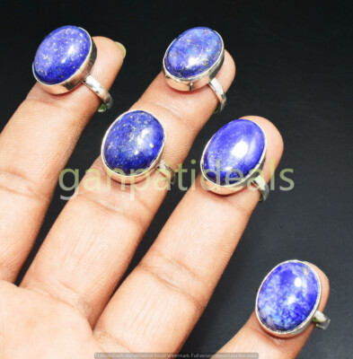 Lapis Lazuli Gemstone Rings 10pcs Wholesale Lot 925 Silver Plated Jewelry