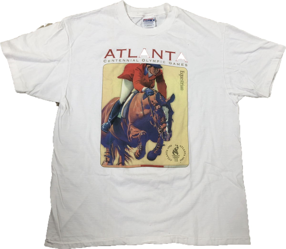 T-shirt Vintage Jeux Olympiques 1996 - Équitation - Hanes Gris Taille M