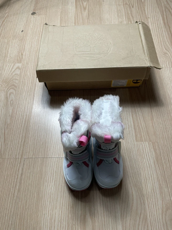 Timberland Snow Stomper Botas Blanco y Rosa Talla 9 Juvenil Piel Termolite NUEVO Foto 2 de 4