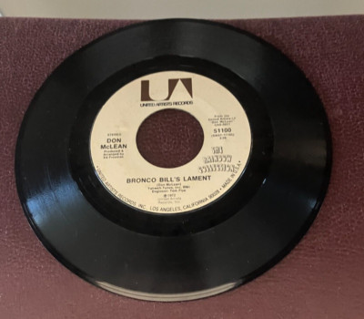 DON McLEAN Bronco Bill's Lament/Dreidel 7'' 45 RPM 1972 Play tested VG+