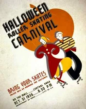POSTER 1936 HALLOWEEN ROLLER SKATING CARNIVAL COUPLE VINTAGE REPRO FREE S/H