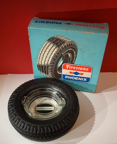 Original alter FIRESTONE PHOENIX Glas Reifen-Aschenbecher Originaverpackung