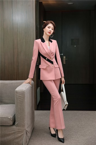 Tailleur completo donna rosa nero giacca manica lunga pantalone elegante  4861 | eBay