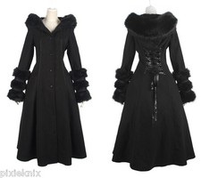 Black Riding Hood Gothic Lolita Winter Coat Fur Trim Punk Rave Pyon Pyon Ly-036b