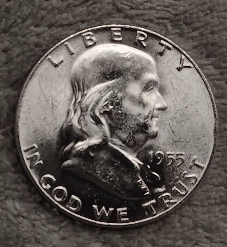 SILVER 1955 P  ALMOST  UNC  FRANKLIN HALF DOLLAR TP-6519