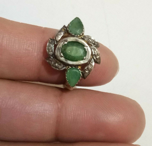 Fermoir En Argent 925 Avec émeraude Et Diamants – Fait Main, Inde, Neuf Avec étiquettes