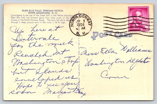 Postal de lino Glen Ellis Falls, muesca Pinkhum, montañas blancas, nueva de colección de colección - Imagen 2 de 2