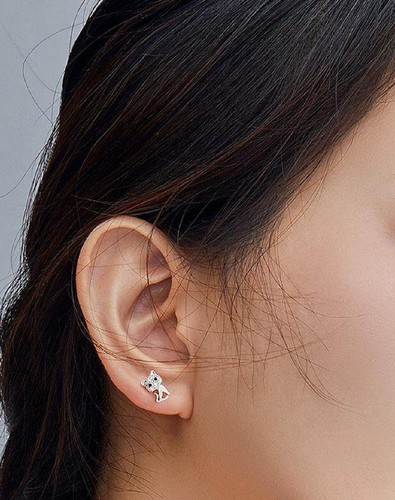 Cute Cat Kitten Stud Earrings Genuine Sterling Silver 925 Girls Ladies Women - Picture 4 of 6