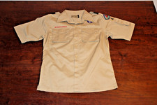 Boy Scouts of America BSA Youth Shirt Tan Large Glued Patches Short Sleeve