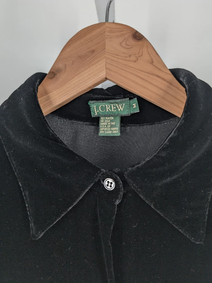 Camisa J Crew De Colección Años 90 Hecha en EE. UU. Terciopelo Aplastado Rayón Seda Talla Grande Negra M Foto 4 de 4