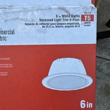 Commercial Electric 6 Inch White Baffle Recessed Light Trim T5 NEW