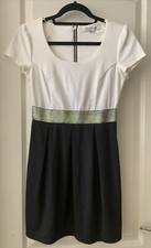 VTG Forever 21 Ivory/Black Mini Dress Sz Medium Short Sleeve Metallic Gold Waist