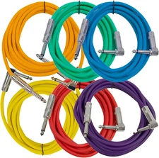 Speakers Guitar Cables, Right Angle to Straight Guitar Cables, Multicolor, 10 Fe
