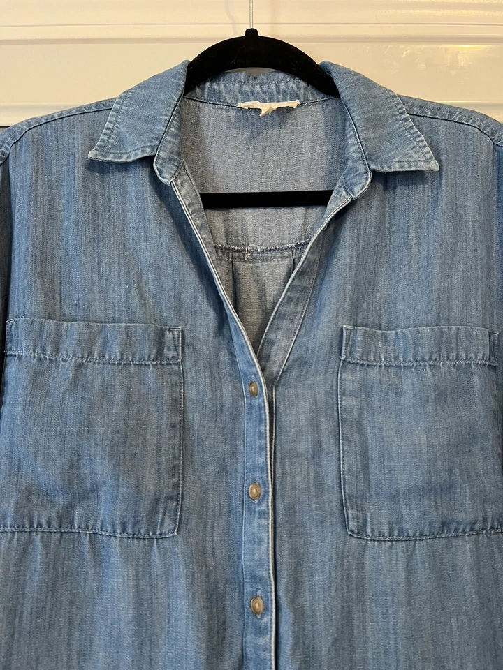 Camisa Lou & Grey Cambray Abotonada Bolsillo Manga Larga Lyocell Lino Denim S Foto 2 de 4