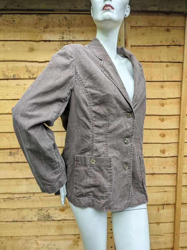 EAST Brown Linen Cotton Blazer Jacket Pocket Buttons Equestrian Size UK 16 - Image 4 of 4