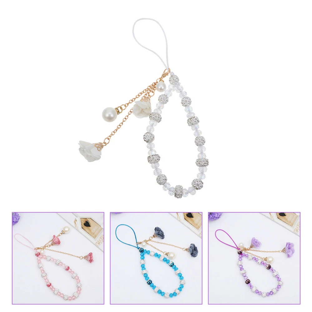 Phone Case Accessories Charms Round Beads Flower Lanyard