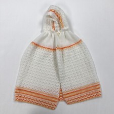 Vintage Crochet Hooded Baby Cape, Victorian Style White  Orange