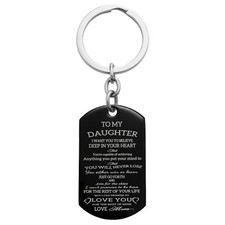 "To My Daughter" Personalized Stainless Steel Engraved Photo Dog Tag Keychain