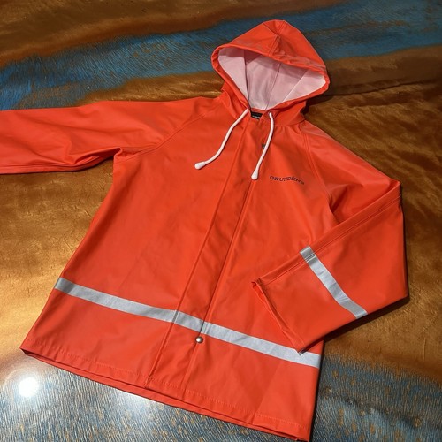 Grundens Orange Fisherman Waterproof Hooded Raincoat jacket size 8 reflective