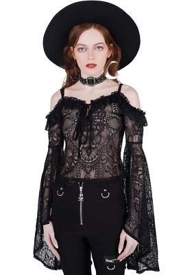 Killstar Gothic Goth Vintage Victorian Langarm Top Bluse - Breathless Schwarz