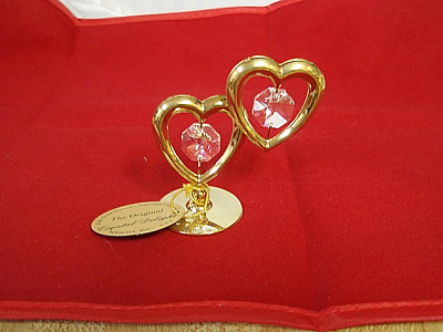 Crystal Delight 2 hearts charm 24k gold plated clear Austrian crystal NWT FS