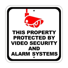 This Property is Protected By Video Security And Alarm Aluminum Metal Tin Sign