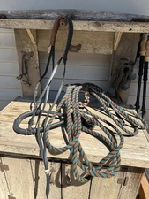 Horse Tack - Harris Leather Western Bosal & Mohair Mecate With Buckaroo Hanger