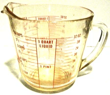Fire-King  4 Cup Measuring Cup Red Lettering 1 Quart Liquid USA