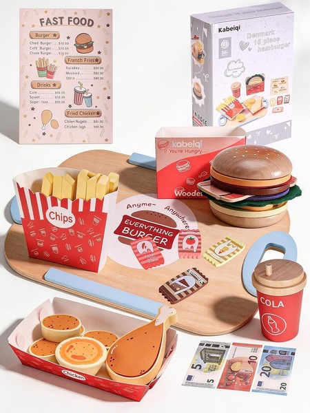 KinderküChe SpielküChe ZubehöR Aus Holz, KüChenspielzeug Hamburger Ab 3 Jahren-image