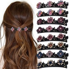8 Pcs Sparkling Crystal Stone Braided Hair Clips, Double-Layer Duckbill Braid...