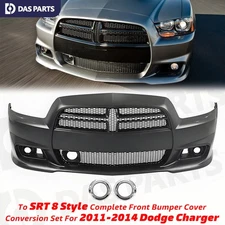 SRT8 Style Bumper Cover Upper Lower Grille Kit w/ACC For 2008-2014 Dodge Charger