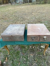 Vintage 2 Drawer Wooden Card Catalog File Cabinet Library Lot Of 2