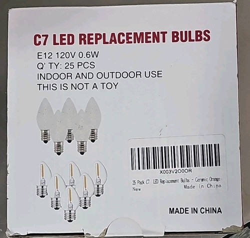 25 Pack C7 Ceramic Orange LED Light Bulbs E12 for Christmas Halloween Indoor Out - Picture 3 of 4