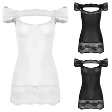 Women Dress Stylish Sleepwear Glossy Lingerie Romantic See-Through Seductive