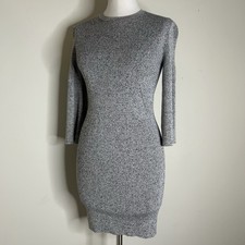 Stella McCartney Dress Womens Small 46 Gray Ribbed Knit Crew Neck Mini Bodycon
