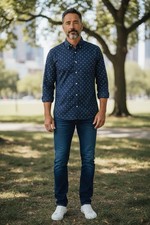 Men's Slim Fit Long Sleeve Button-Down Shirt Goodfellow  Co  Navy  L NWOT