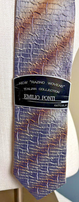 Emilio Ponti NWT Mens Brown and Gray Classic Necktie Tie 60'' Hand Made 100% Silk