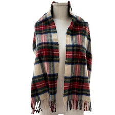 VTG Hilltop Brand Dress Stewart Tartan Plaid Pure Cashmere Scarf Scotland Made