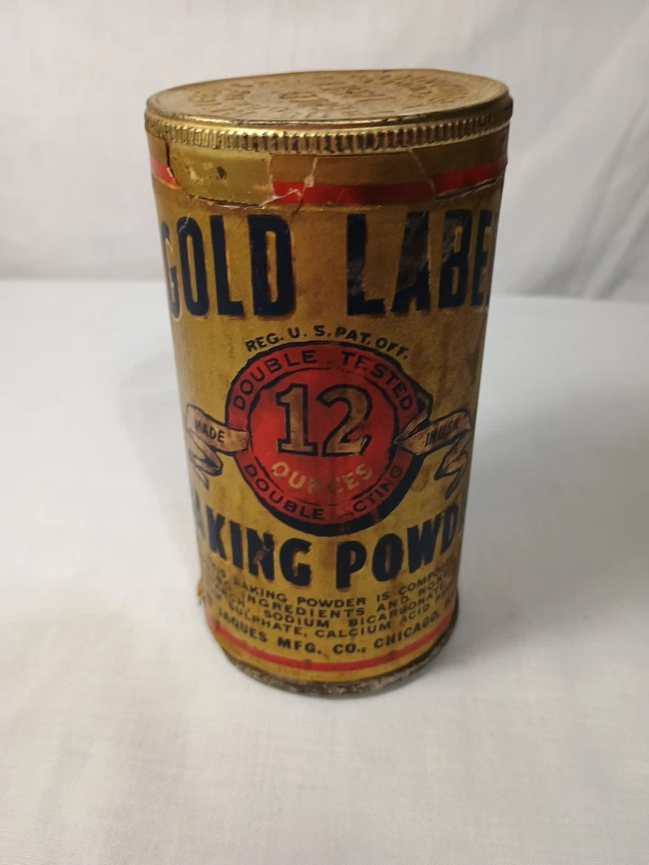 Lote 65 Polvo de Hornear Etiqueta Dorada Vintage 12 OZ Lata Completa Foto 4 de 4