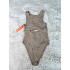 Colsie Ribbed Bodysuit XS NWT Taupe Gray Sleeveless Cutout One Piece