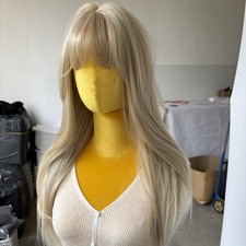 Soft Cosplay Wig With Fringe Heat Resistant Hair Long Straight Blended Blonde