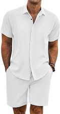 Men'S Summer Beach Outfits 2 Piece Short Sleeve Shirts and Shorts Vacation Textu