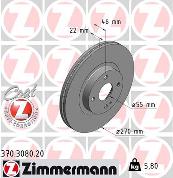 2X Bremsscheibe Coat Z Zimmermann 370.3080.20 FüR Mazda MX NB 2 16V NB6C NB8C-image