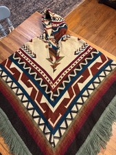Alpaca wool Hooded Poncho Unisex Aztec pattern all seasons boho hippie One Size