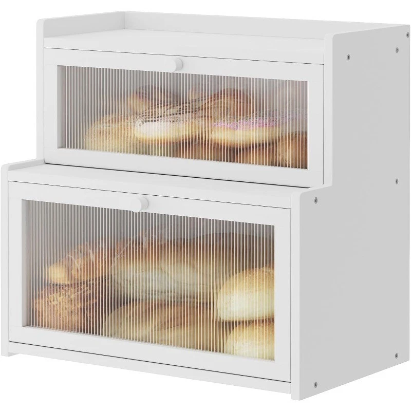 Double Layer Bamboo Bread Box Kitchen Counter Bread Holder Countertop Storage