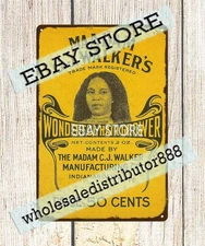 WONDERFUL HAIR GROWER MADAM C.J. WALKER MFG INDIANAPOLIS IND. tin sign